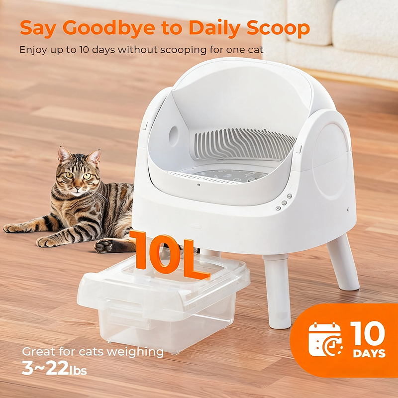 Self-Cleaning Cat Litter Box with Open-Top Design | Odor-Free Disposal & Included Trash Bags